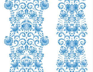 Fantastic ornament with fantasy flowers. Vector set of oriental striped ornaments. Decorative ornament backdrop for fabric, textile, wrapping paper.