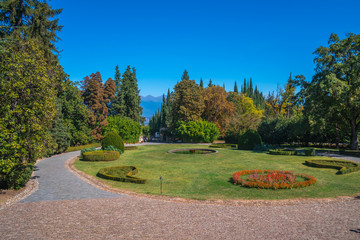Fototapeta na wymiar A view of the garden of the house-museum of Alexander Chavchavadze in Tsinandali, Georgia