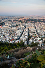 cityscape of Athens in early morning with the Acropolis seen from Lycabettus Hill, the highest point in the city