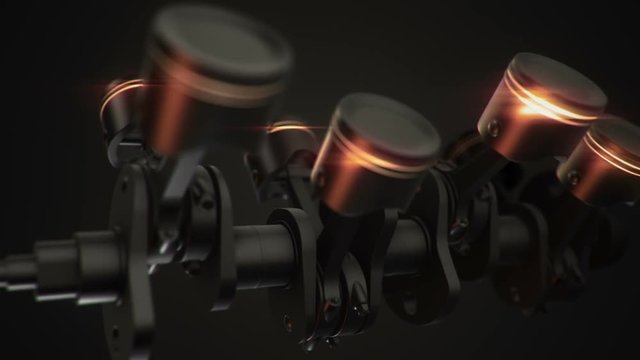 Animation movies of engine pistons on a crankshaft. Animation of seamless loop.