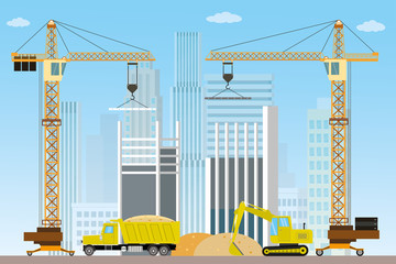 Obraz na płótnie Canvas Construction site,crane and construction machinery