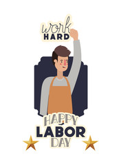 young man with apron celebrating the labor day avatar character