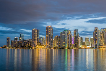Fototapeta premium Miami business district, lights and reflections of the city lights