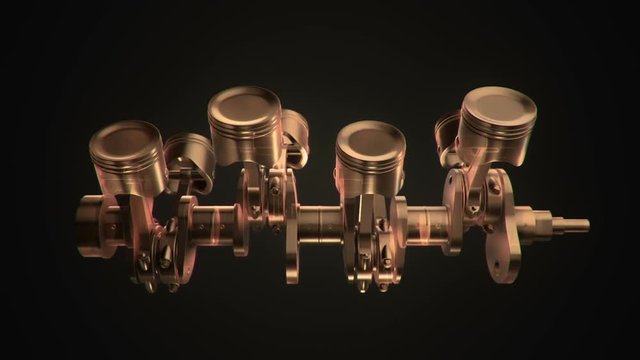 Animation movies of engine pistons on a crankshaft. Animation of seamless loop.