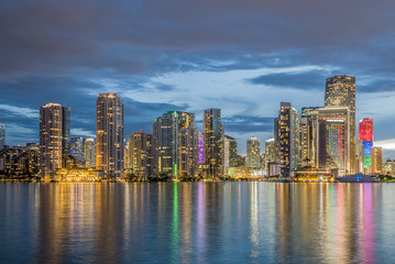 Beautiful reflections of Miami skyline in the water