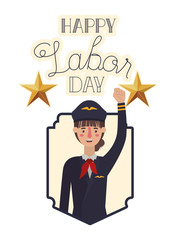 young woman pilot celebrating the labor day avatar character