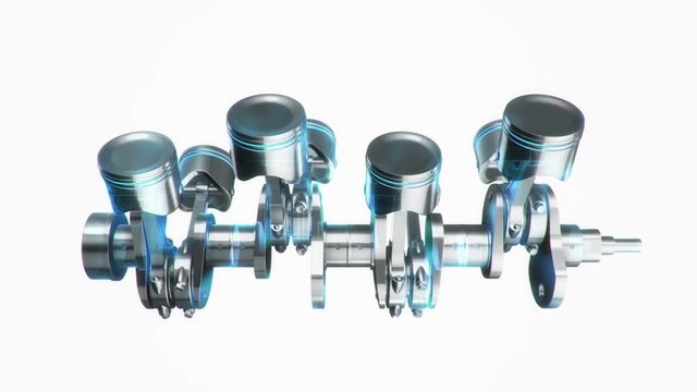 Animation movies of engine pistons on a crankshaft. Animation of seamless loop.