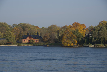 Water front of Stockholm a hazy autumn day