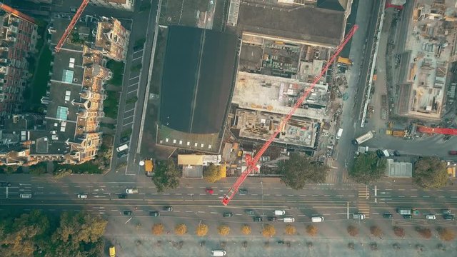 Aerial top down view of a construction site in Zurich, Switzerland