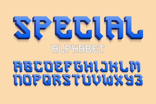 Special alphabet. Blue gradient 3d letters font. Isolated english alphabet.