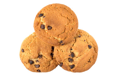 Oatmeal cookies with chocolate pieces on a white backgrounde