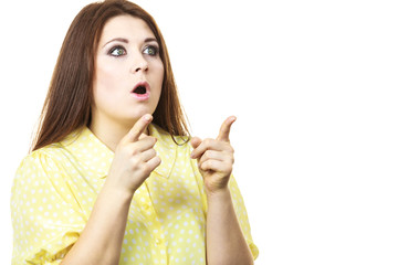 Shocked amazed woman gesturing with hands