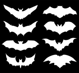 Halloween icons set of bats in black	