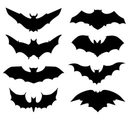 Halloween icons set of bats in black	