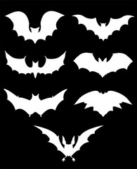 Halloween icons set of bats in black	