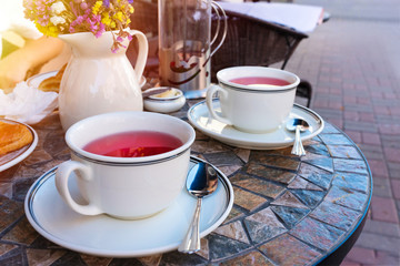 Fruit tea on a table in a cafe