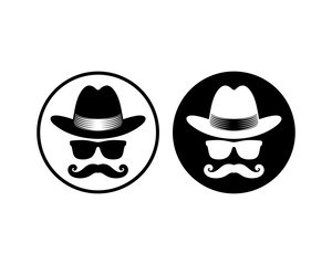 Set Circle Vector Mafia or Spy or Detective with Classic Hat, Black Glasses and Mustache Sign Symbol Icon Logo Design Inspiration