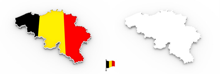 Obraz premium 3D map of Belgium white silhouette and flag