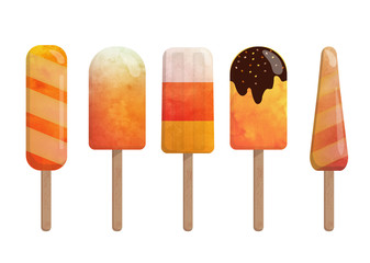 Ice cream illustrations, colorful sweets. Isolated objects on white background.