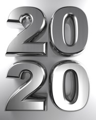 2020 in metallic chrome 3D letters - 3D rendering