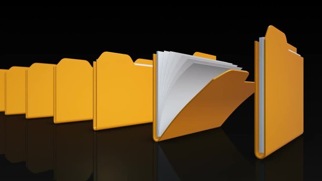 Animation of moving and scanning folders with data. Animation of seamless loop. 