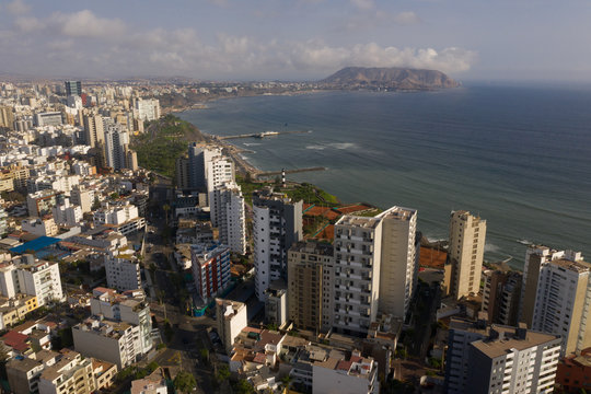 aerial view of Miraflores town in Lima, Peru.