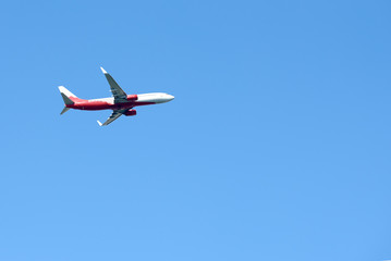 Airplane in sky.