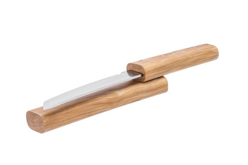 Aigushi or Tanto short Japanese knife isolated in white background