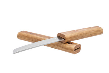 Aigushi or Tanto short Japanese knife isolated in white background