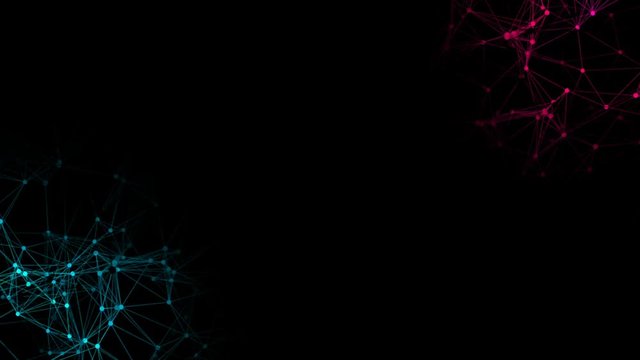 Red and blue clouds are transformed in the corners of the screen.Abstract digital data nodes and connection paths within any type of network or system of networks. Animation for visuals, vj, light