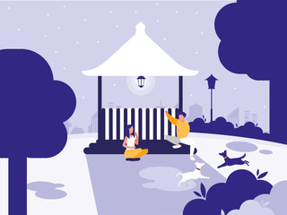 couple in park with kiosk isolated icon