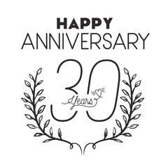 number 30 for anniversary celebration card icon