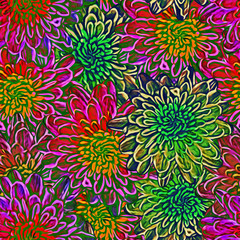Chrysanthemum. Seamless background. Stylization: watercolor.