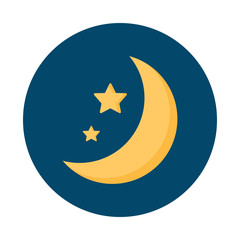 Moon and stars at night flat icon isolated on blue background. Moon and stars sign symbol in flat style. Weather forecast element Vector illustration for web and mobile design.