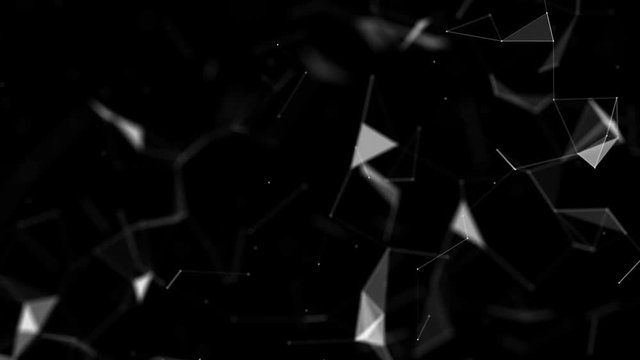 Flickering triangles. Depth of field.Abstract digital data nodes and connection paths within any type of network or system of networks. Animation for visuals, vj, light presentations or as motion
