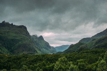 Beautiful view to the mountains on Lofoten Islands, Norway