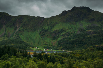 Fototapeta premium Beautiful view to the settlement and mountains on Lofoten Islands