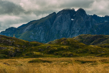 Beautiful view to the mountains on Lofoten Islands, Norway