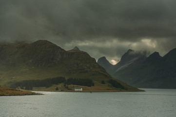 Beautiful view to the  mountains on Lofoten Islands