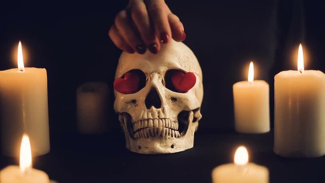 a magical ceremony with a skull and candles