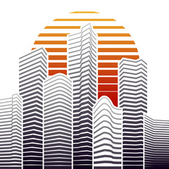 Obraz premium City skyline in flat style, urban landscape. Vector illustration.