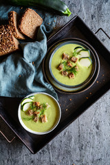 Creamy zucchini soup with croutons