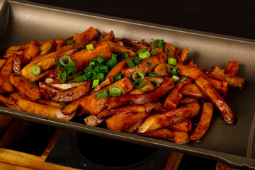 Fried tofu with mushrooms