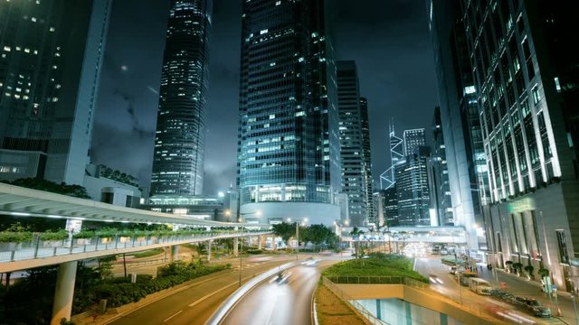 hyper lapse, traffic in Hong Kong at sunset time,  ultra wide lens