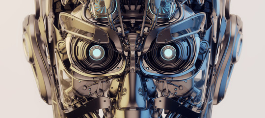 Robotic head closeup, 3d illustration © Vladislav Ociacia