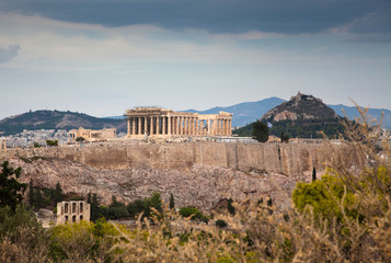 athens seen from Philopapou hill with views to Herodium , Acropolis and the Parthenon, Attica, Greece