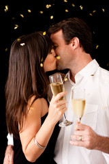 Romantic Couple Kissing at Midnight of the New Year