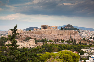 Fototapeta na wymiar athens seen from Philopapou hill with views to Herodium , Acropolis and the Parthenon, Attica, Greece