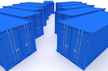 Many blue Port containers. 3d render