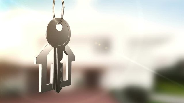 Animation of rotation keys from a new home with trinket like house icon. Animation of seamless loop.